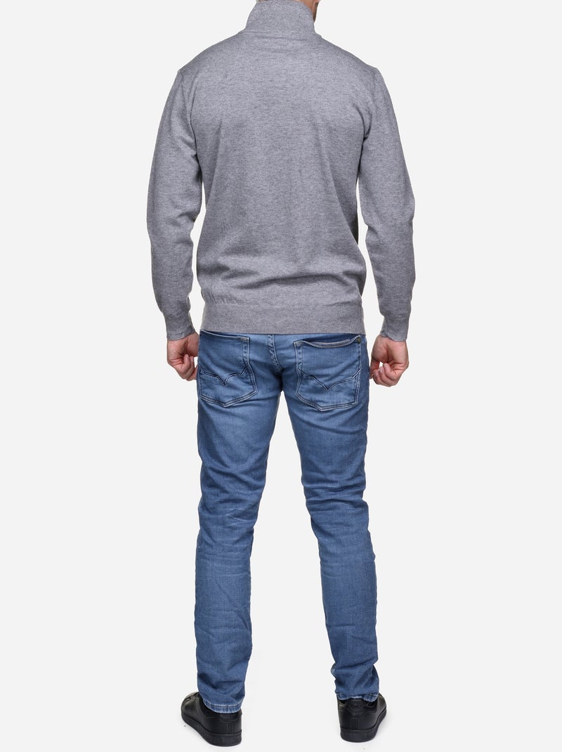 Pull col montant zippé Gris - Kiabi