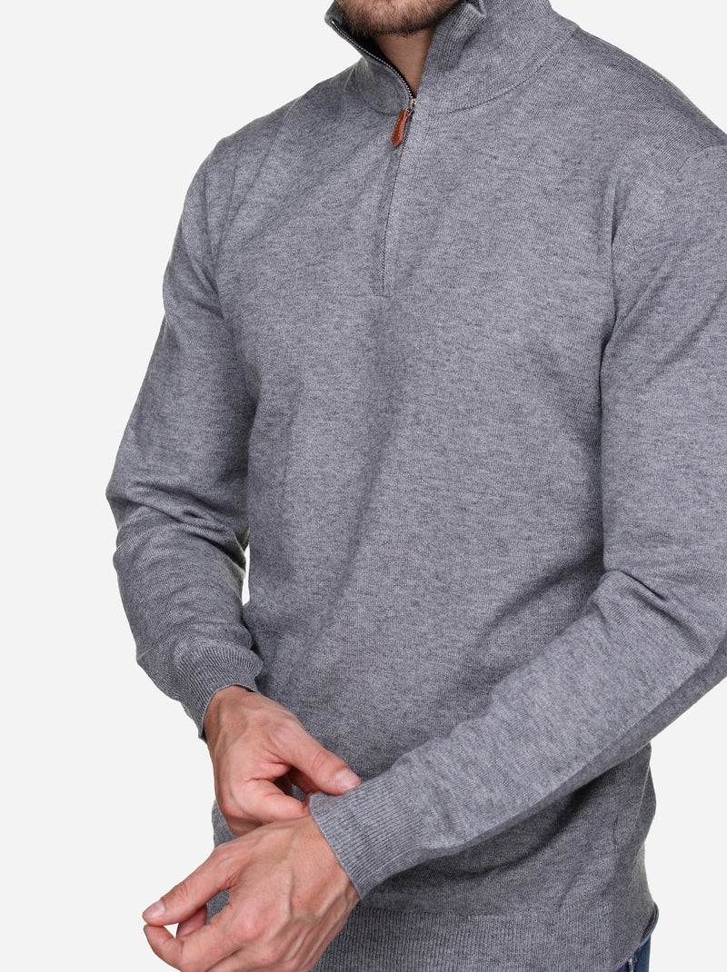 Pull col montant zippé Gris - Kiabi