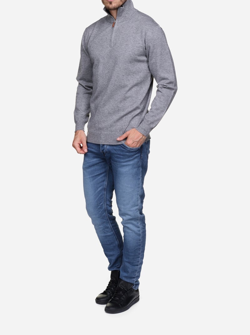 Pull col montant zippé Gris - Kiabi
