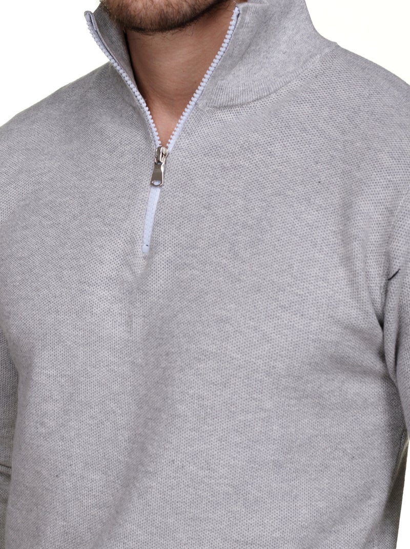 Pull col montant zippé Gris - Kiabi
