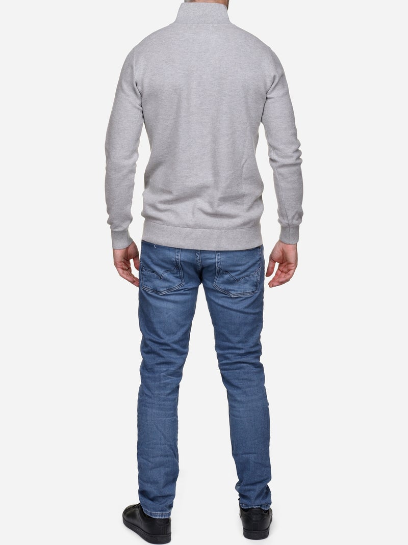 Pull col montant zippé Gris - Kiabi