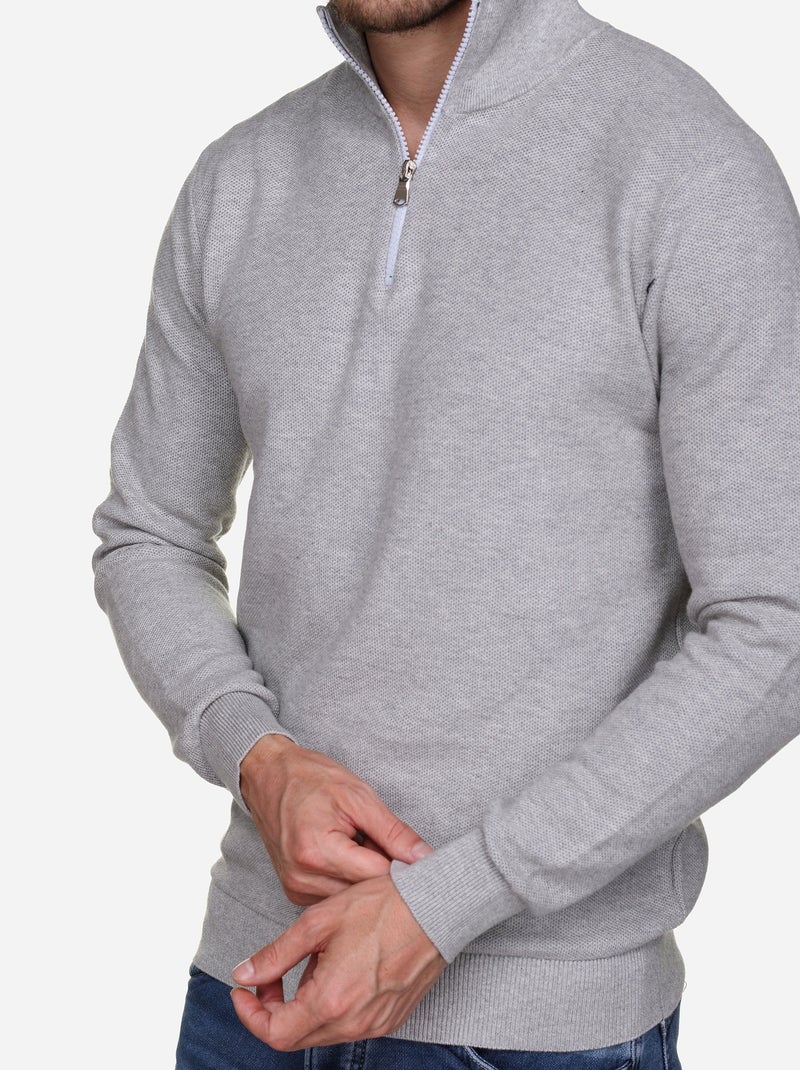 Pull col montant zippé Gris - Kiabi