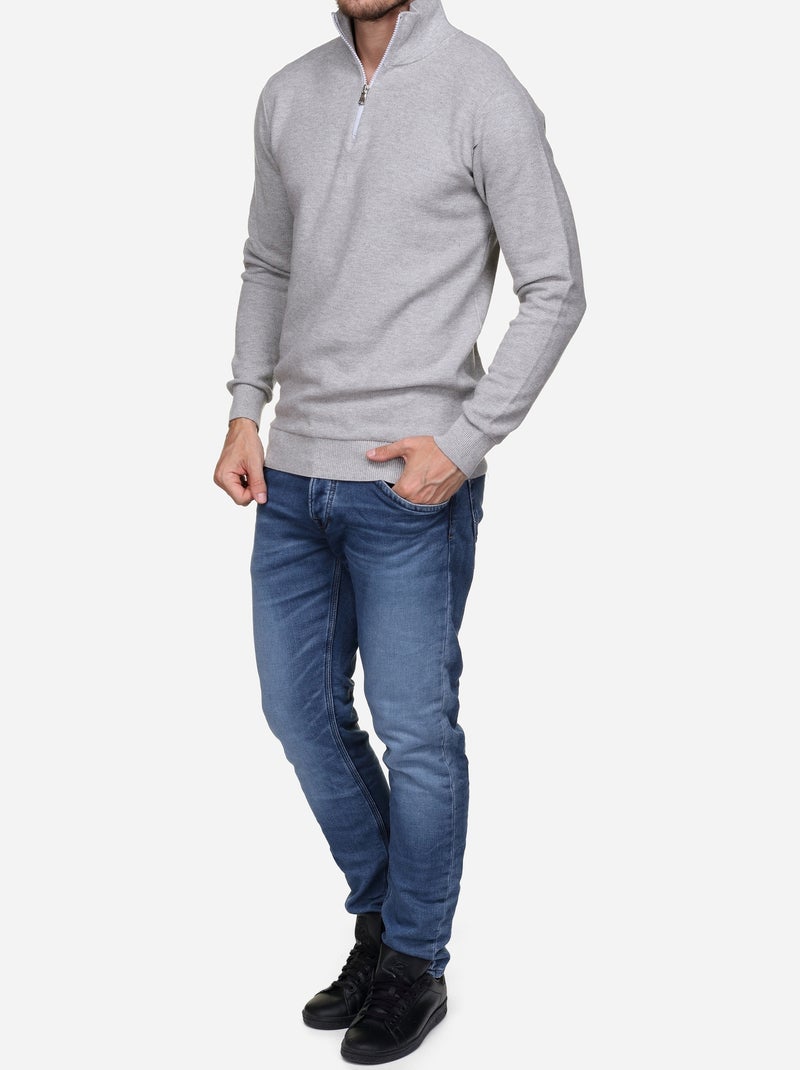 Pull col montant zippé Gris - Kiabi