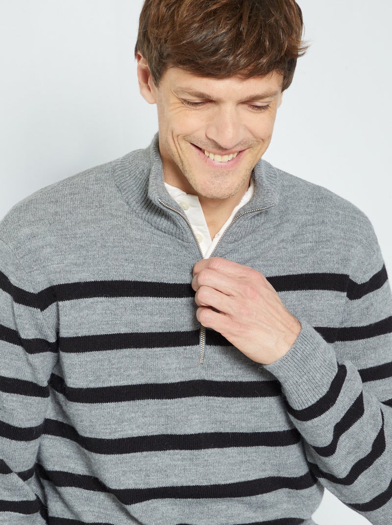 Pull col montant zippé Gris - Kiabi
