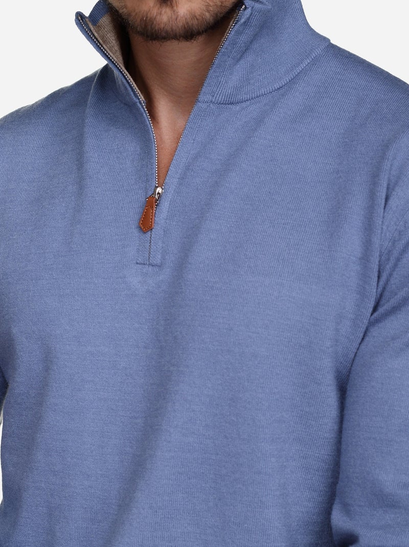 Pull col montant zippé Indigo - Kiabi