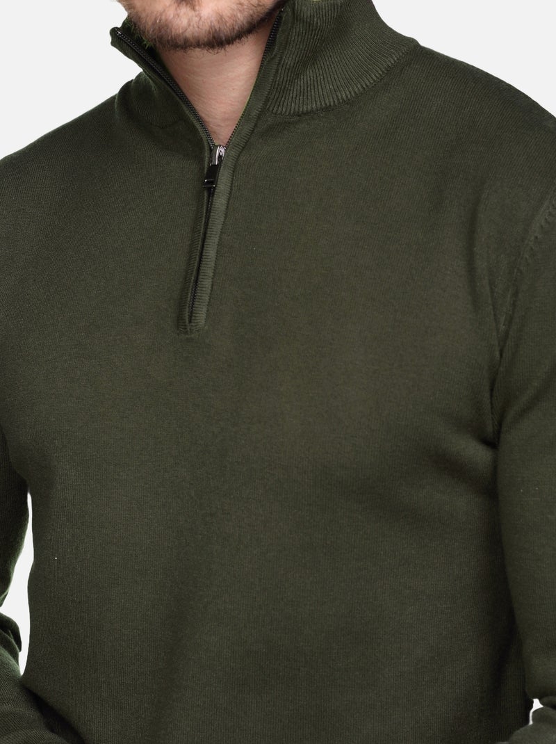 Pull col montant zippé Kaki - Kiabi