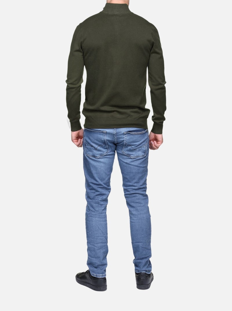 Pull col montant zippé Kaki - Kiabi