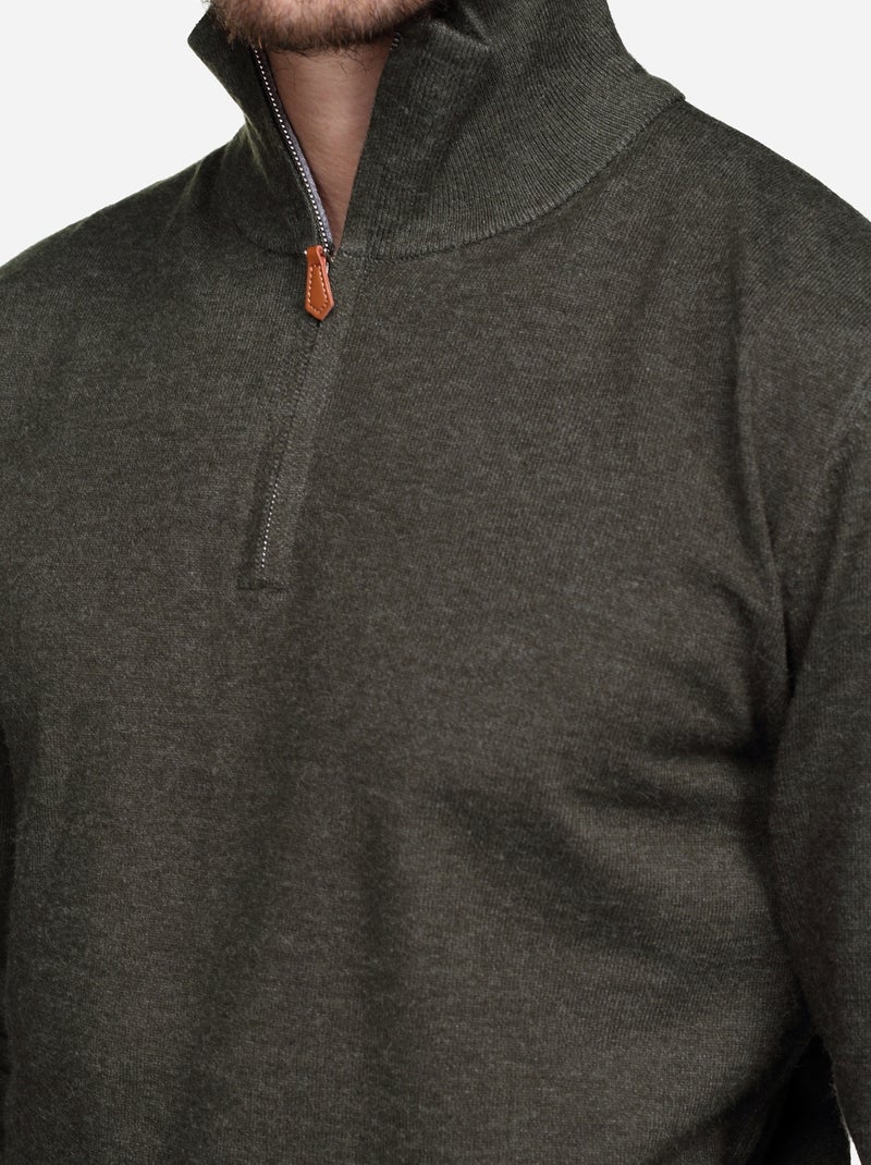 Pull col montant zippé Kaki - Kiabi