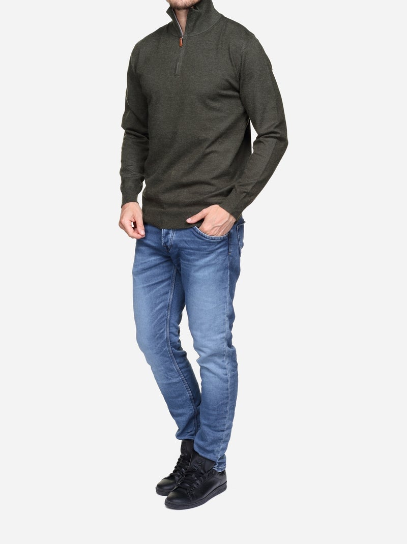 Pull col montant zippé Kaki - Kiabi