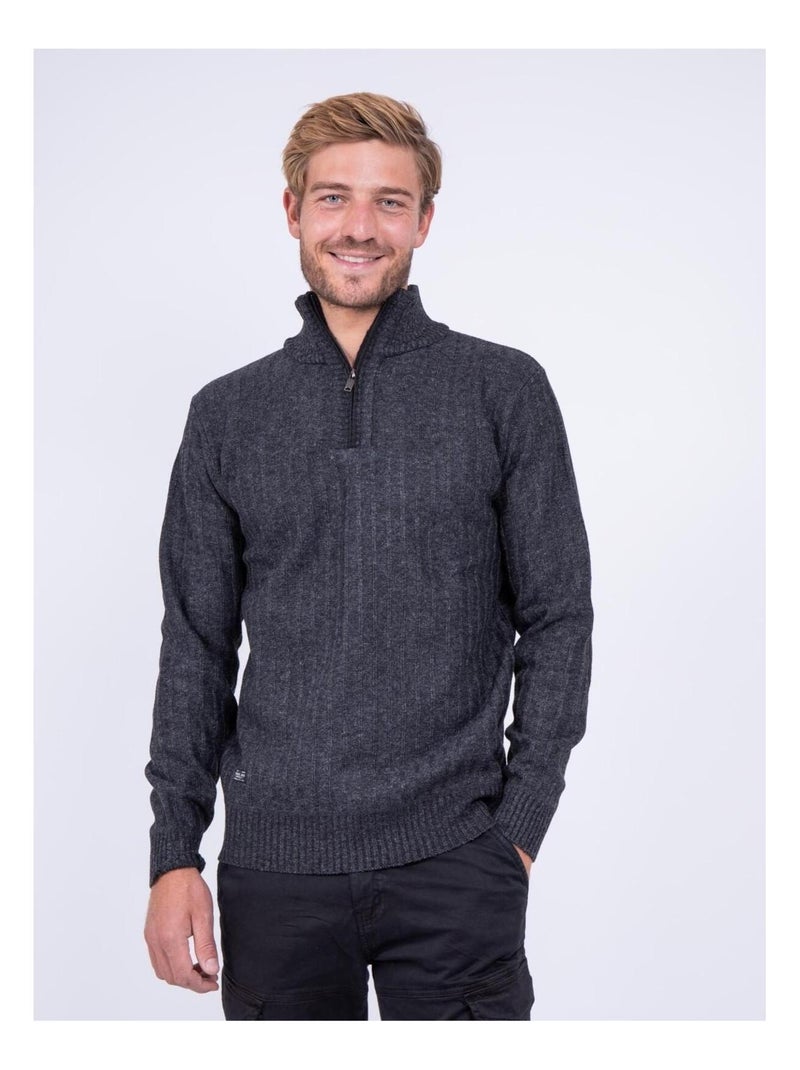 Pull col montant zippé LADERFI Noir - Kiabi
