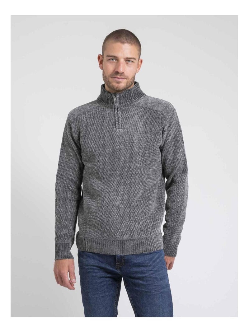 Pull col montant zippé LANGUR Gris - Kiabi