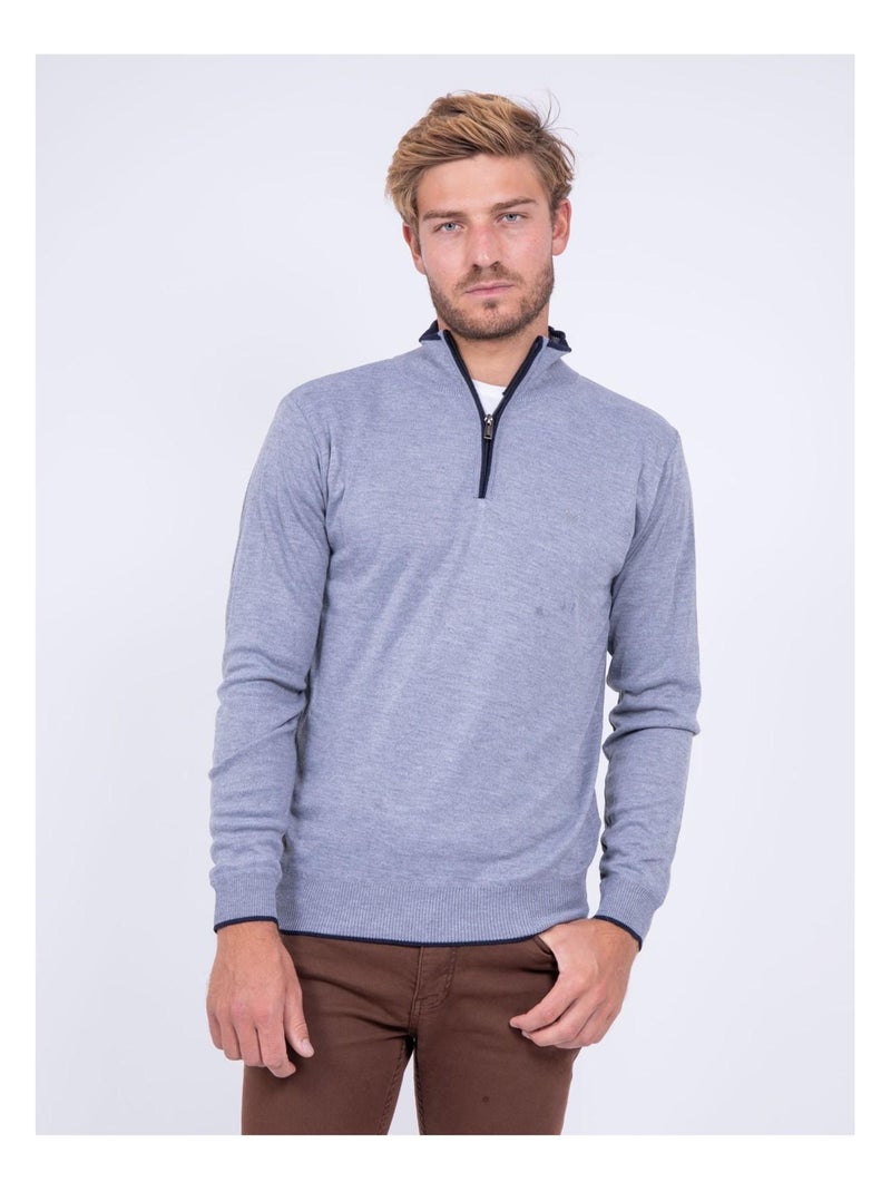 Pull col montant zippé LAOPAUL Gris - Kiabi