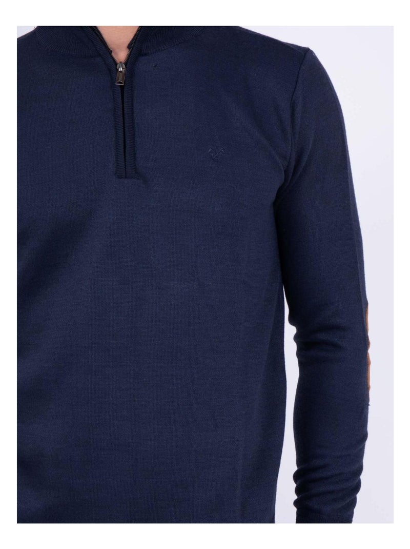Pull col montant zippé LARKO Bleu marine - Kiabi