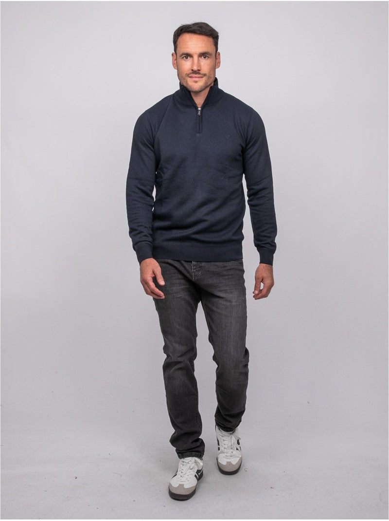 Pull col montant zippé larko Bleu marine - Kiabi