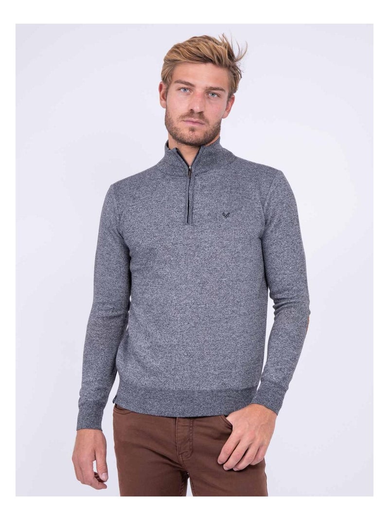 Pull col montant zippé LARKO Gris chiné - Kiabi