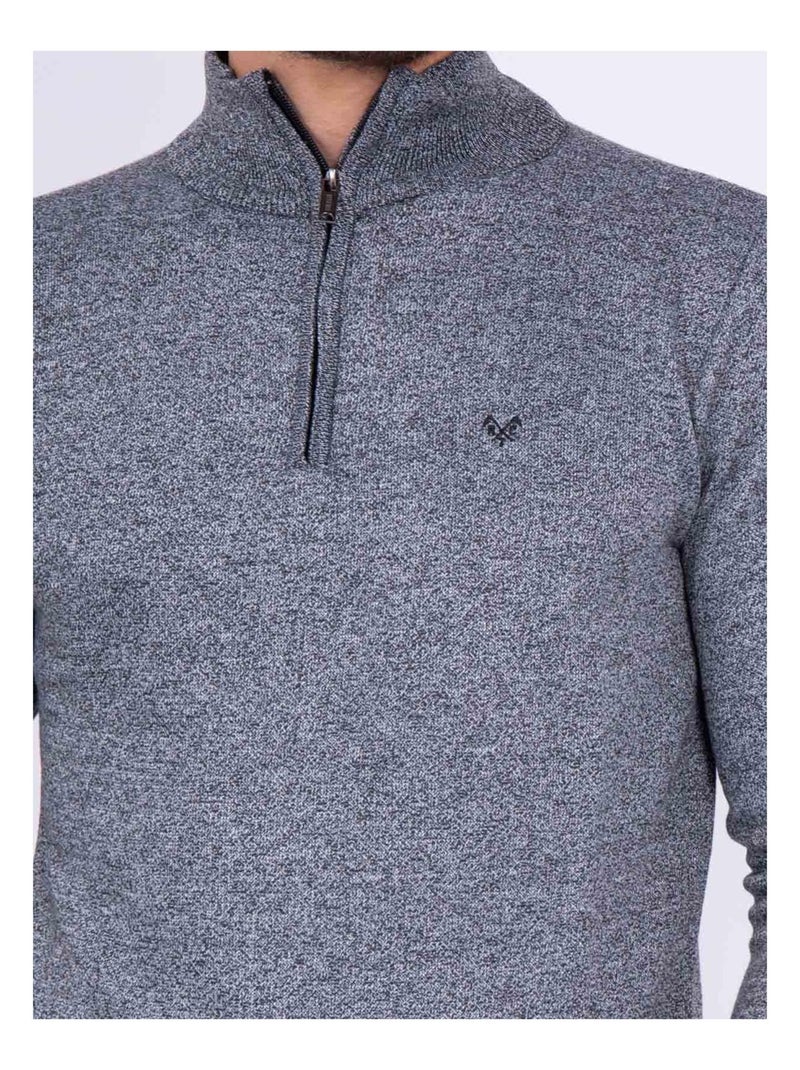 Pull col montant zippé LARKO Gris chiné - Kiabi