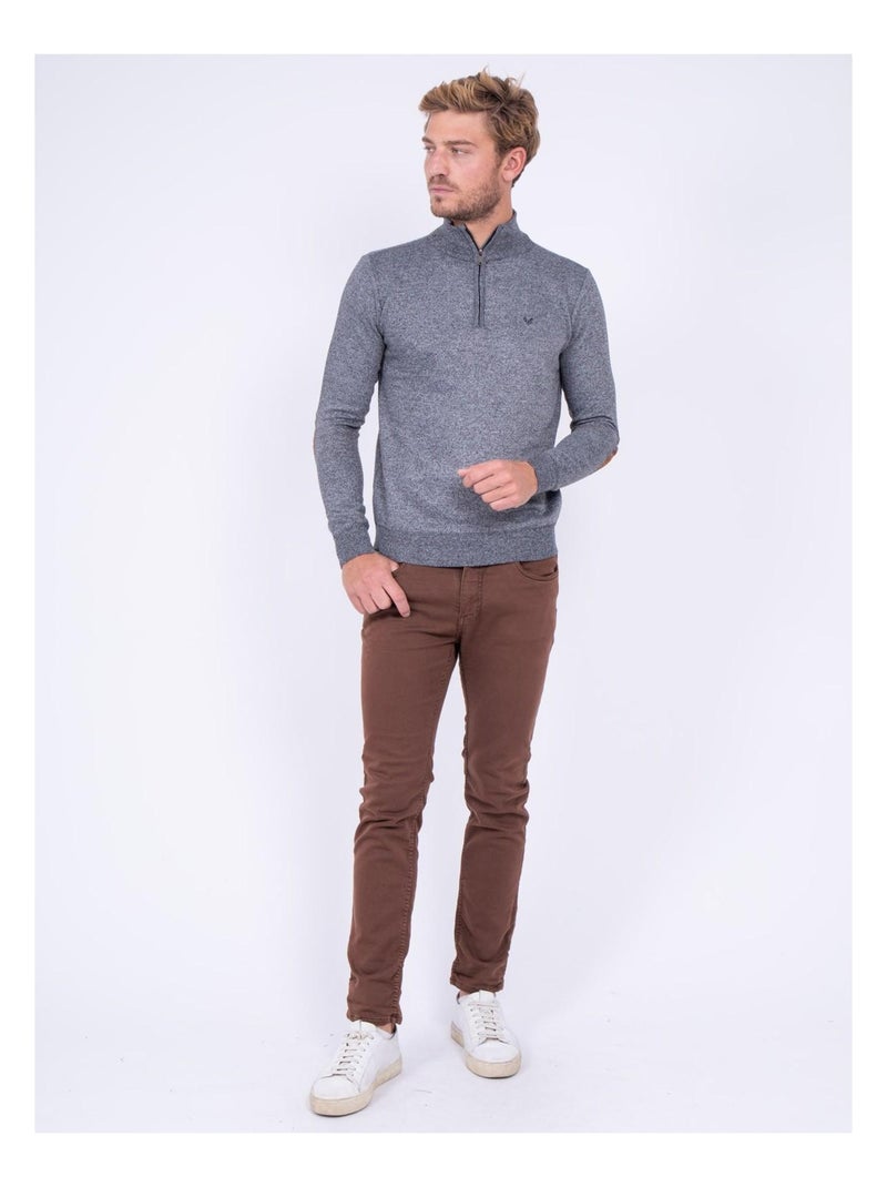 Pull col montant zippé LARKO Gris chiné - Kiabi