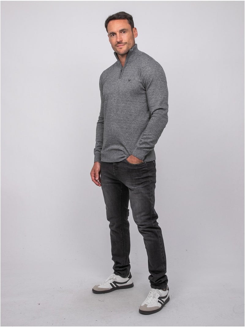 Pull col montant zippé larko Gris chiné - Kiabi