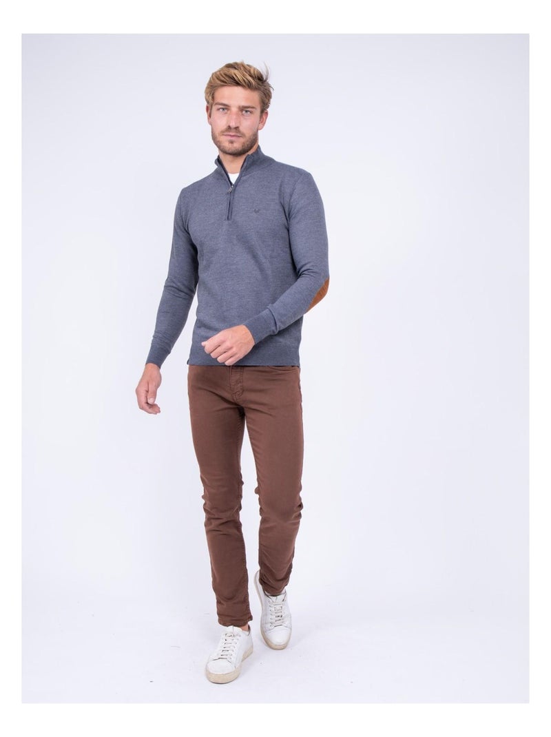 Pull col montant zippé LARKO Gris foncé - Kiabi