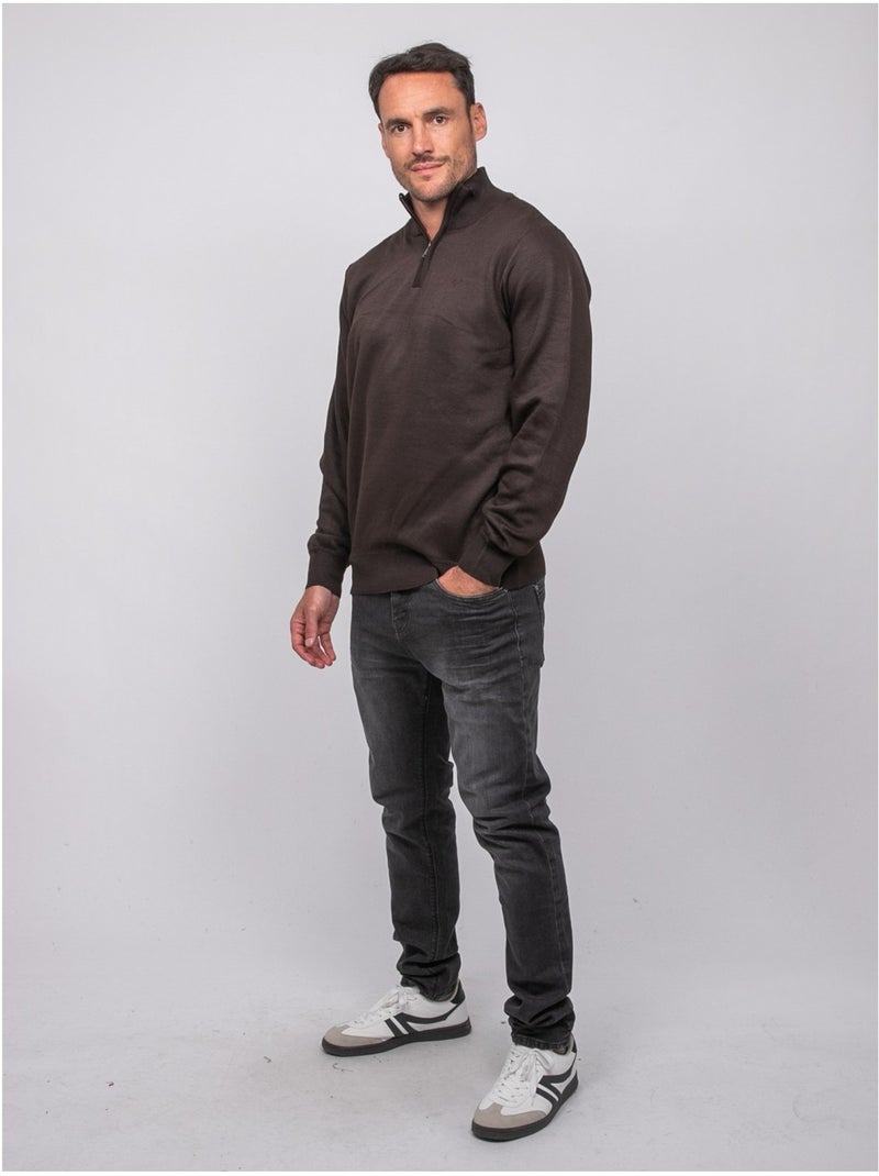 Pull col montant zippé larko Marron - Kiabi