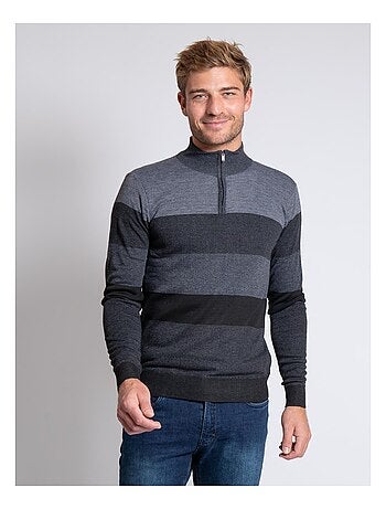 Pull col zippé discount homme pas cher