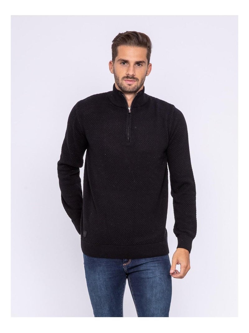 Pull col montant zippé LUMOSOL Noir - Kiabi
