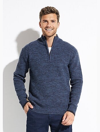 Pull col montant zippé maille chinée laine - Afibel