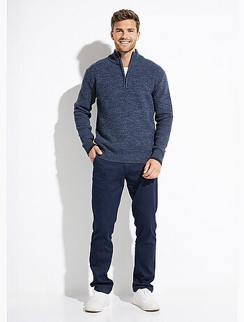 Pull col montant zippé maille chinée laine - Afibel