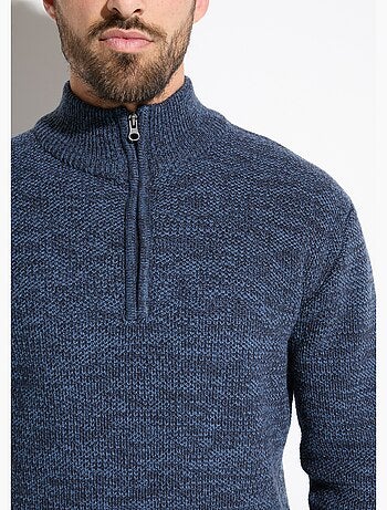 Pull col montant zippé maille chinée laine - Afibel