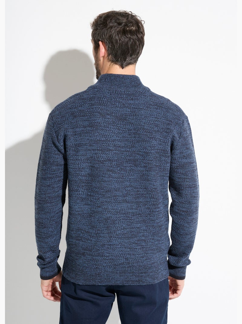 Pull col montant zippé maille chinée laine - Afibel Bleu - Kiabi