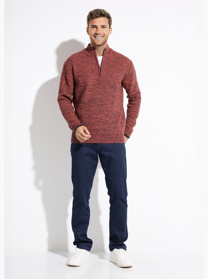 Pull col montant zippé maille chinée laine - Afibel Brique - Kiabi