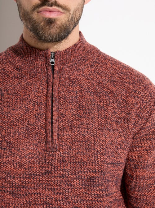 Pull col montant zippé maille chinée laine - Afibel - Kiabi