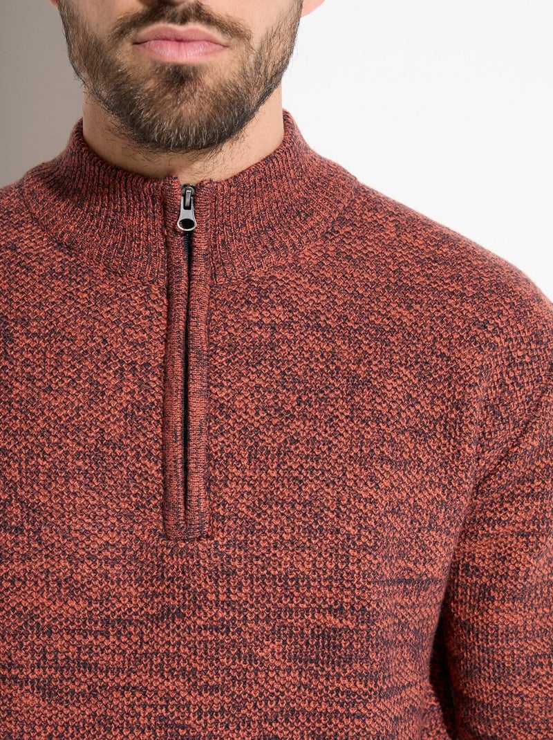 Pull col montant zippé maille chinée laine - Afibel Brique - Kiabi