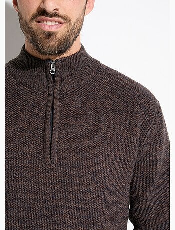Pull col montant zippé maille chinée laine - Afibel