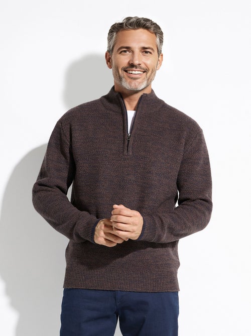 Pull col montant zippé maille chinée laine - Afibel - Kiabi