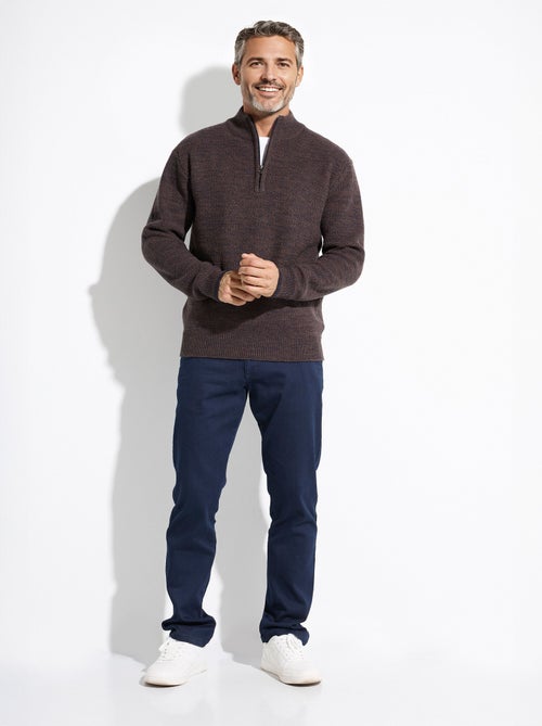 Pull col montant zippé maille chinée laine - Afibel - Kiabi