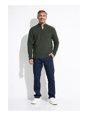 Pull col montant zippé maille chinée laine - Afibel