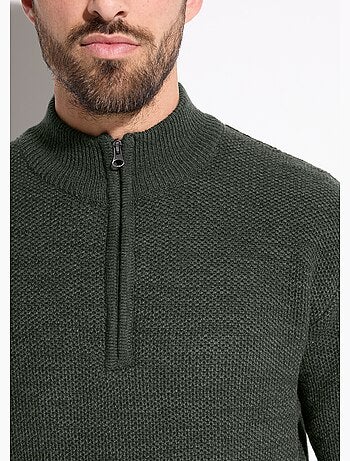 Pull col montant zippé maille chinée laine - Afibel