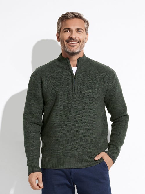 Pull col montant zippé maille chinée laine - Afibel - Kiabi