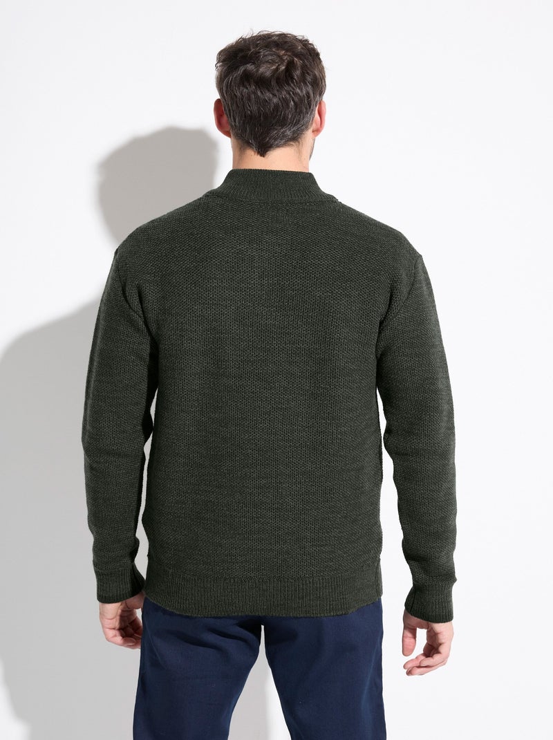 Pull col montant zippé maille chinée laine - Afibel Vert - Kiabi