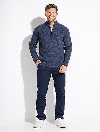 Pull col montant zippé maille chinée laine