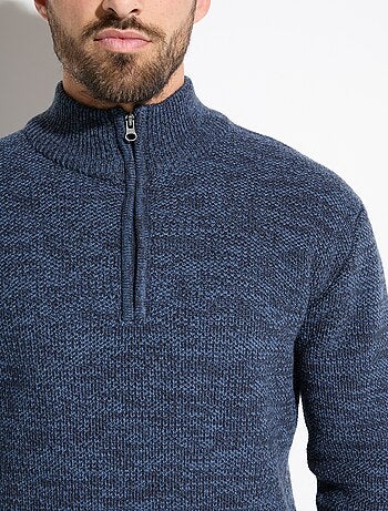 Pull col montant zippé maille chinée laine