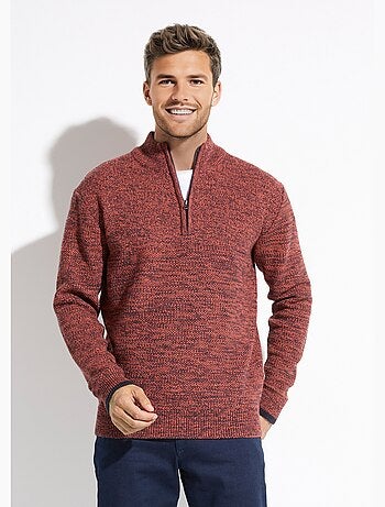 Pull col montant zippé maille chinée laine