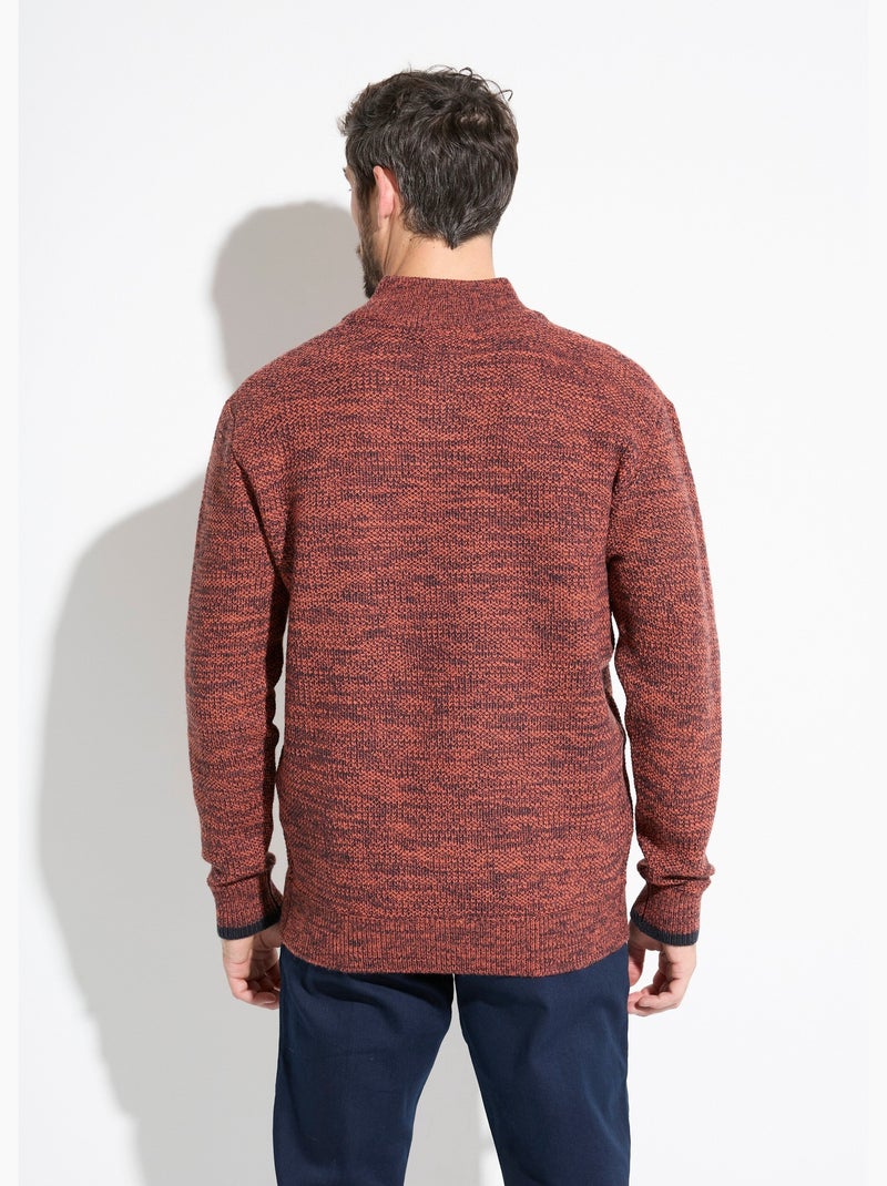 Pull col montant zippé maille chinée laine Brique - Kiabi