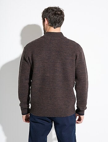 Pull col montant zippé maille chinée laine