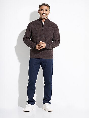 Pull col montant zippé maille chinée laine