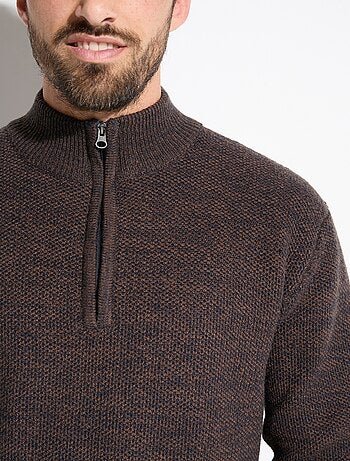 Pull col montant zippé maille chinée laine