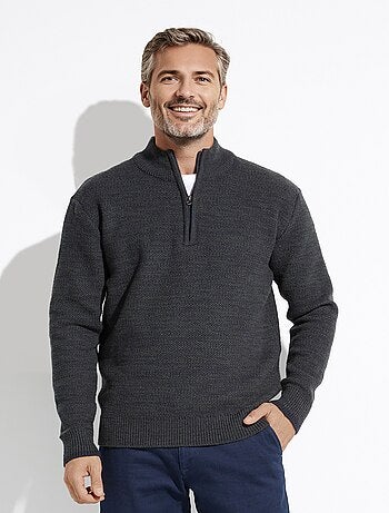 Pull col montant zippé maille chinée laine