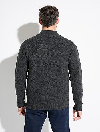 Pull col montant zippé maille chinée laine
