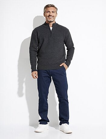Pull col montant zippé maille chinée laine